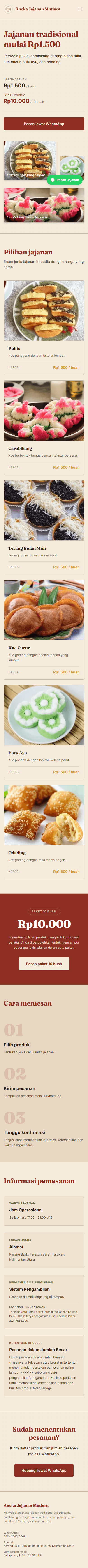 Screenshot mobile website Aneka Jajanan Mutiara.